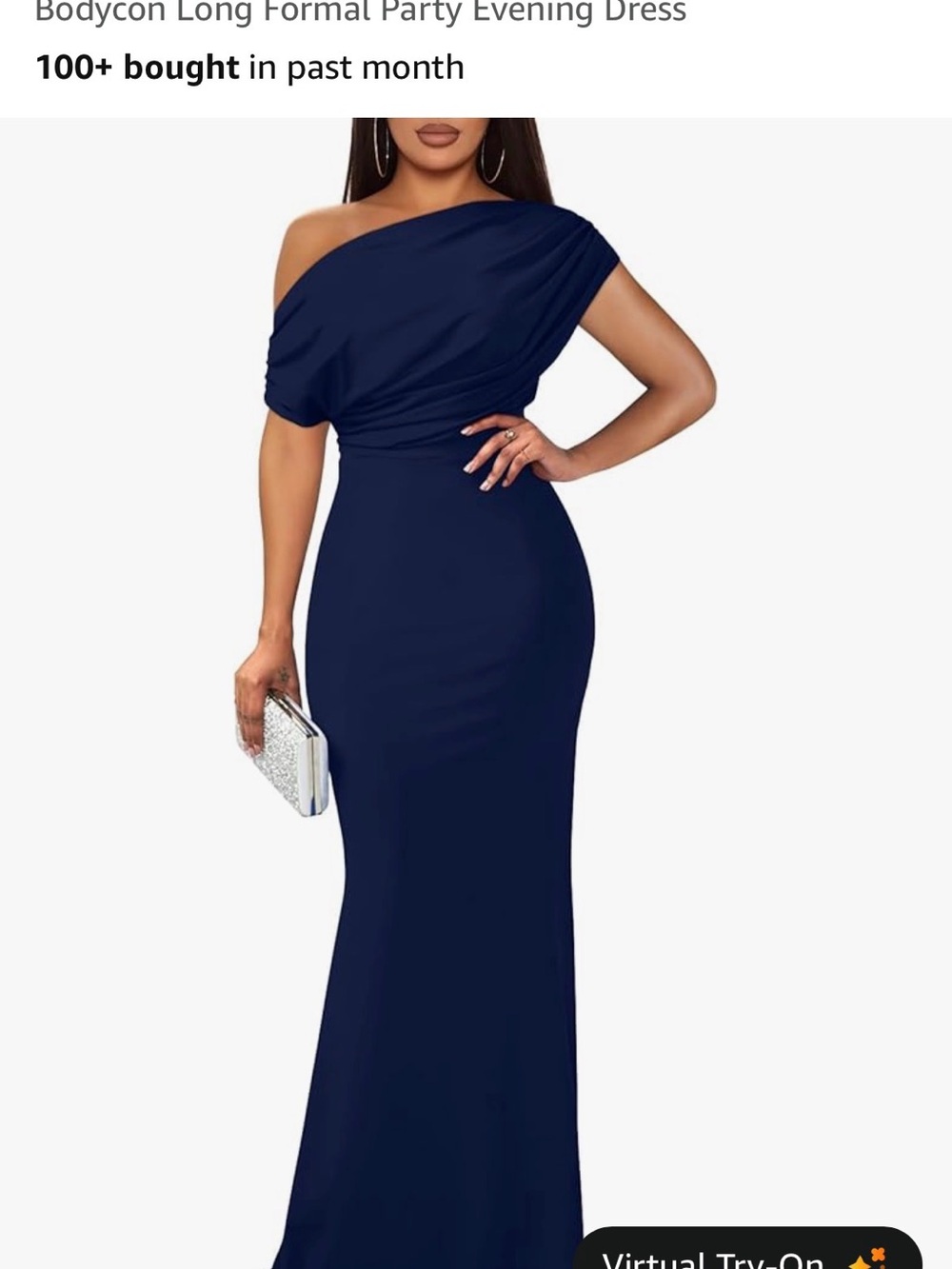 One-Shoulder Navy Evening Gown